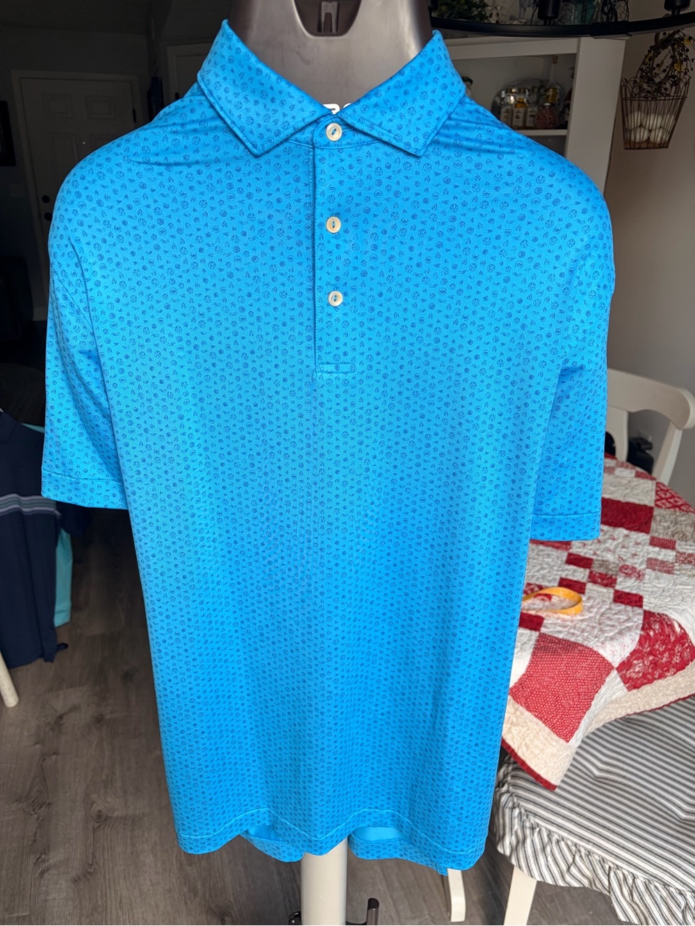 Peter Millar Bright Blue Micro-Pattern Polo